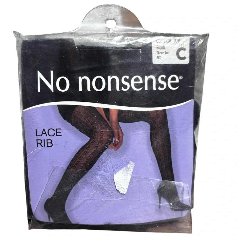 No Nonsense Lace Rib control top sheer toe size C pantyhose club wear Halloween